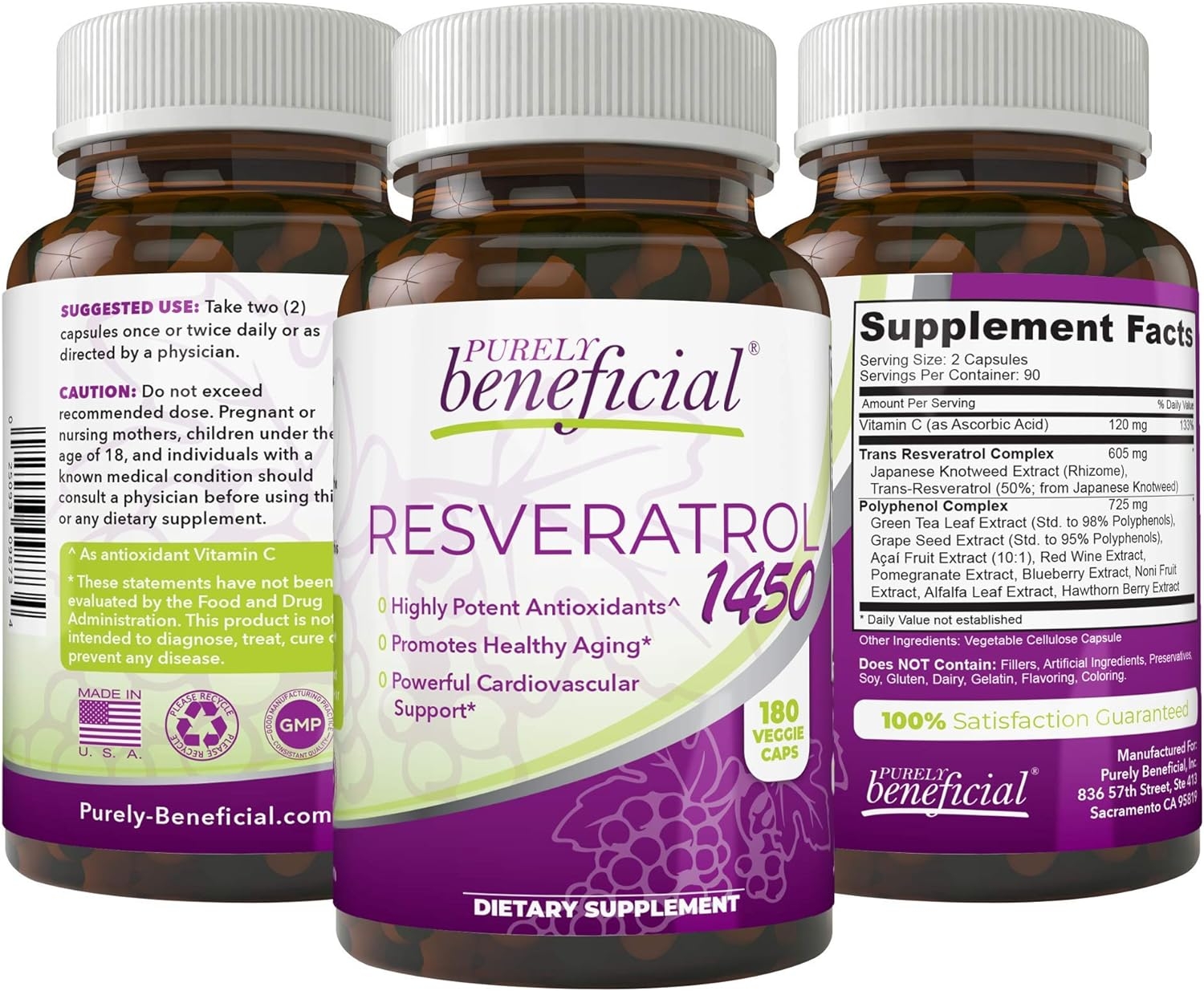 RESVERATROL1450 - 90day Supply, 1450mg per Serving of Potent Antioxidants & Trans-Resveratrol, Promotes Anti-Aging, Cardiovascular Support, Maximum Benefits (1bottle)