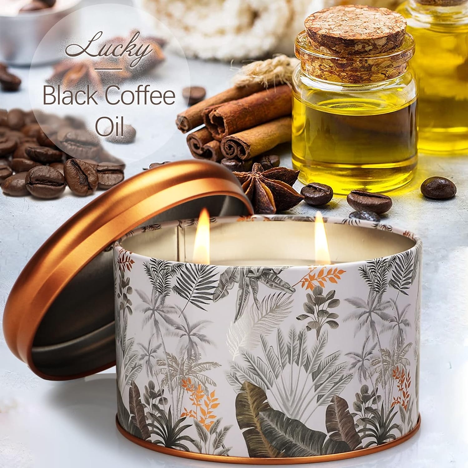 Black Coffee Scented Candle-2 Wicks Large Scented Candle Gift for Women, Premium Soy Wax Aromatherapy Candle for Home Spa Stress Relief Birthday Mother's Day Christmas, 14.1oz Long Burning Candle