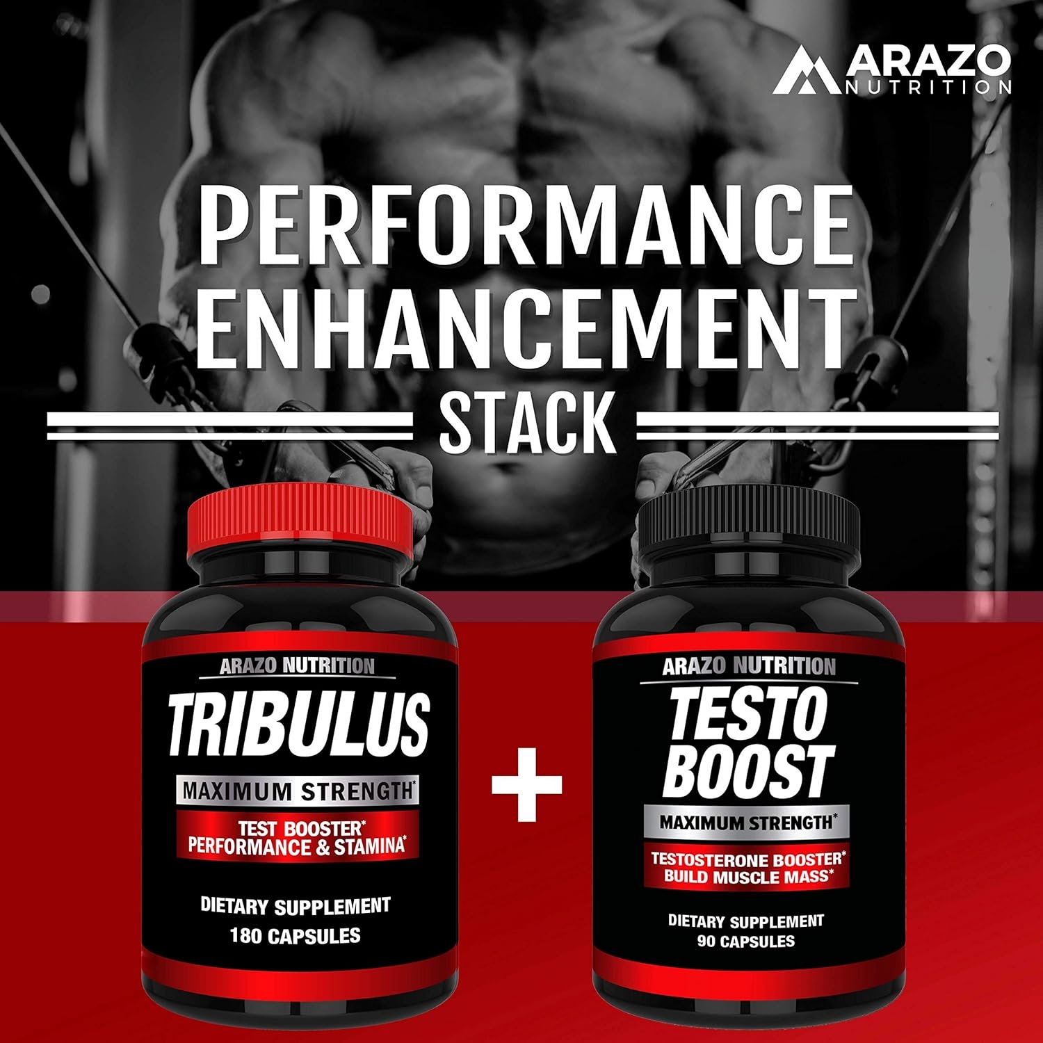 Tribulus Terrestris 1500mg Extract Powder - Testosterone Booster with Estrogen Blocker - Arazo Nutrition - 180 Capsules