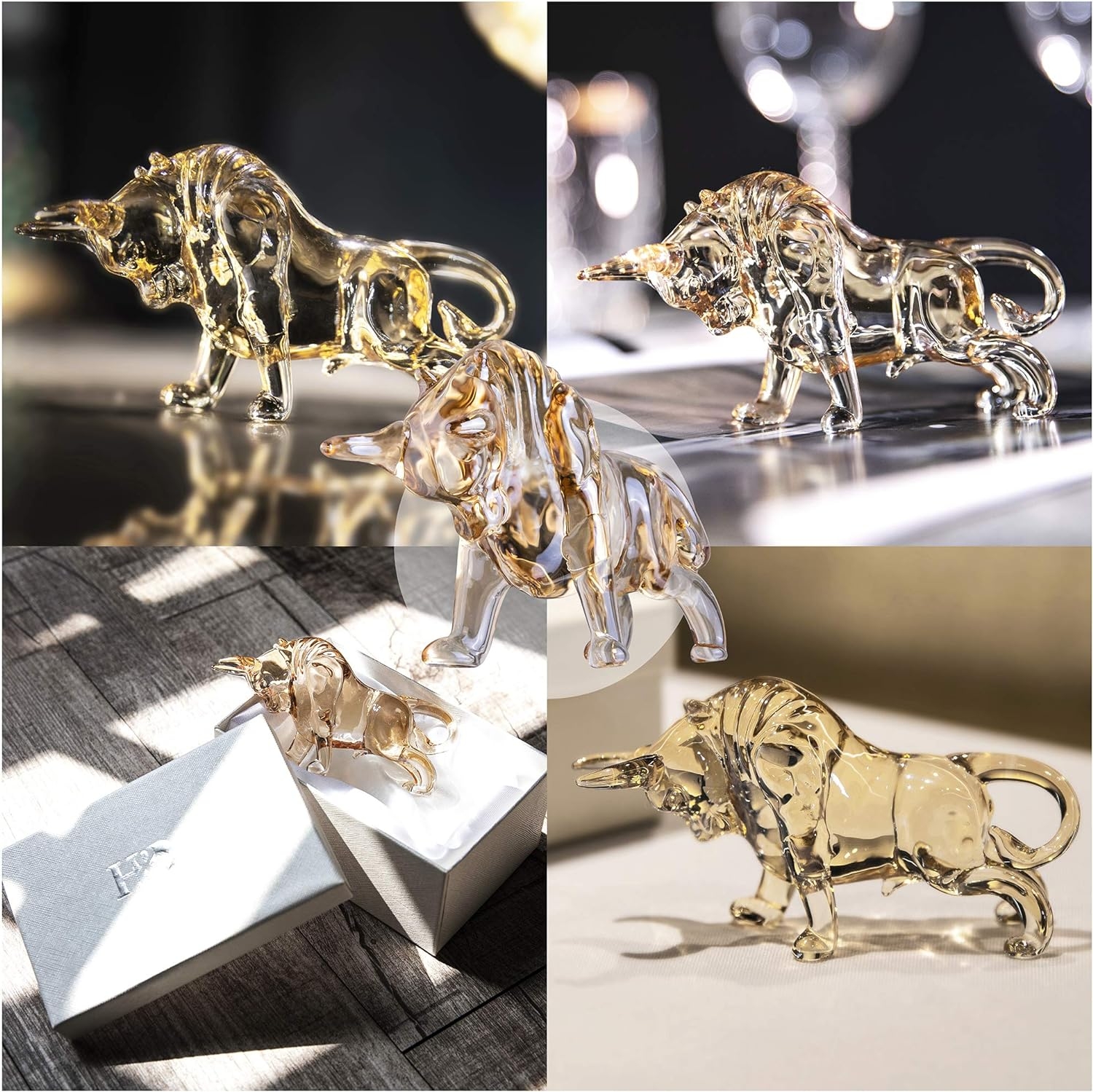 H&D HYALINE & DORA Charm and Lucky FengShui Crystal Statues Wall Street Bull Figurine Sculpture Home Office Desk Decorative Ornament