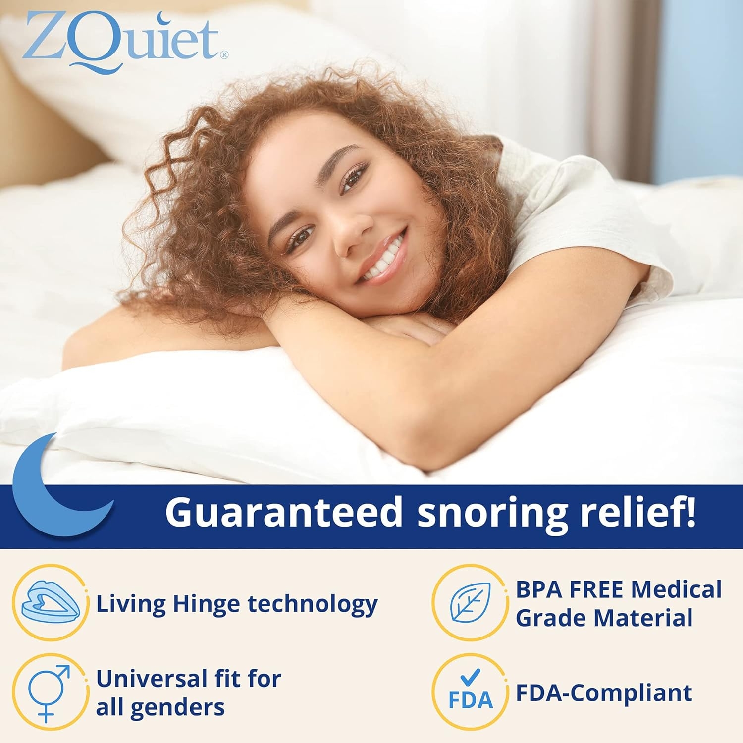 ZQuiet Anti-Snoring Mouthpiece Solution - Comfort Size #2 (Single Device) - Made in USA Snoring Solution for a Better Night’s Sleep (Blue)