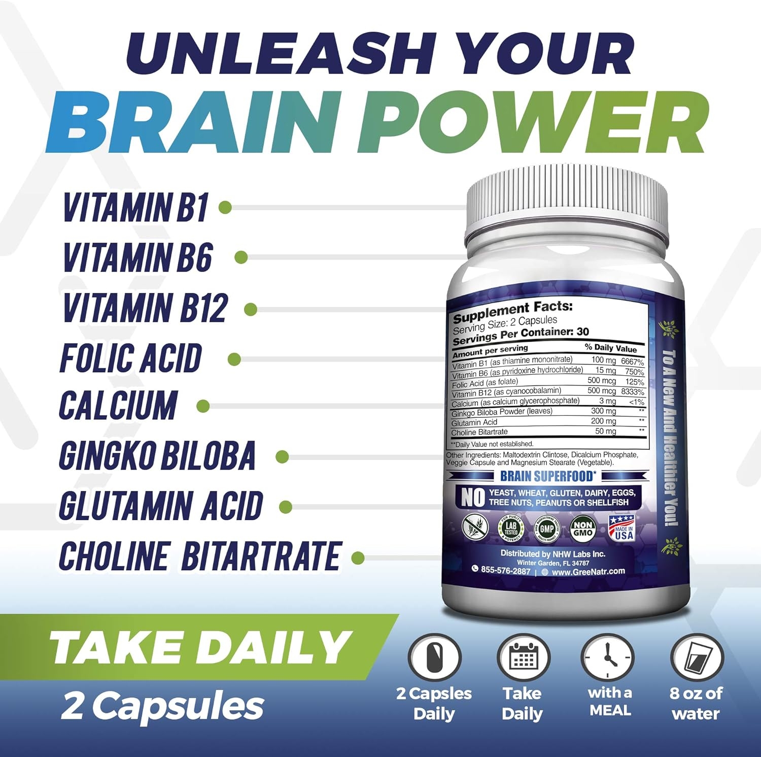 Brain Supplement to Enhance Memory, Energy, Focus and Clarity with b12 Vitamin (3 Pack)