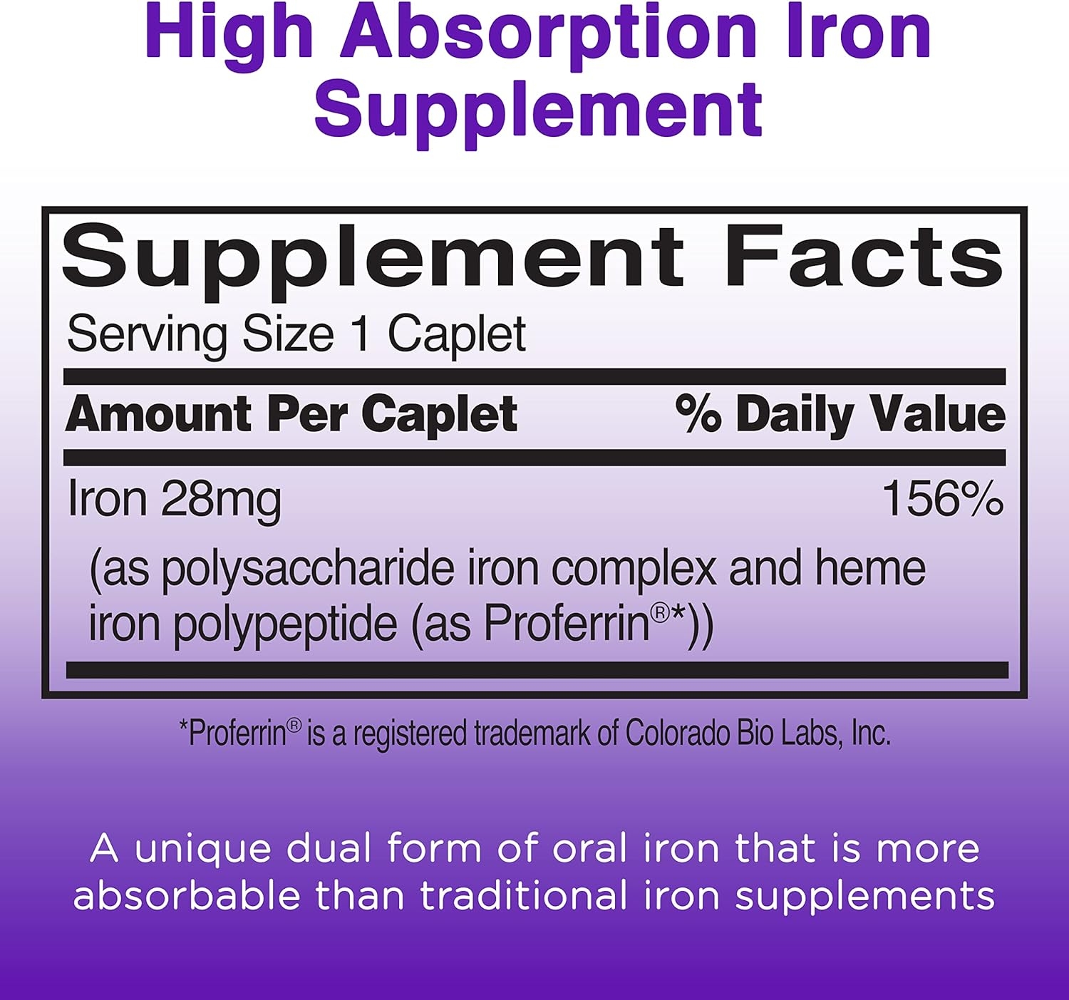 Feosol Complete Iron Supplement Caplets, Bifera Iron for High Absorption, Heme and Non-Heme Dual Action Minimizes Side Effects, 1 Per Day, For Energy and Immune System Support, Made in USA, 30 count