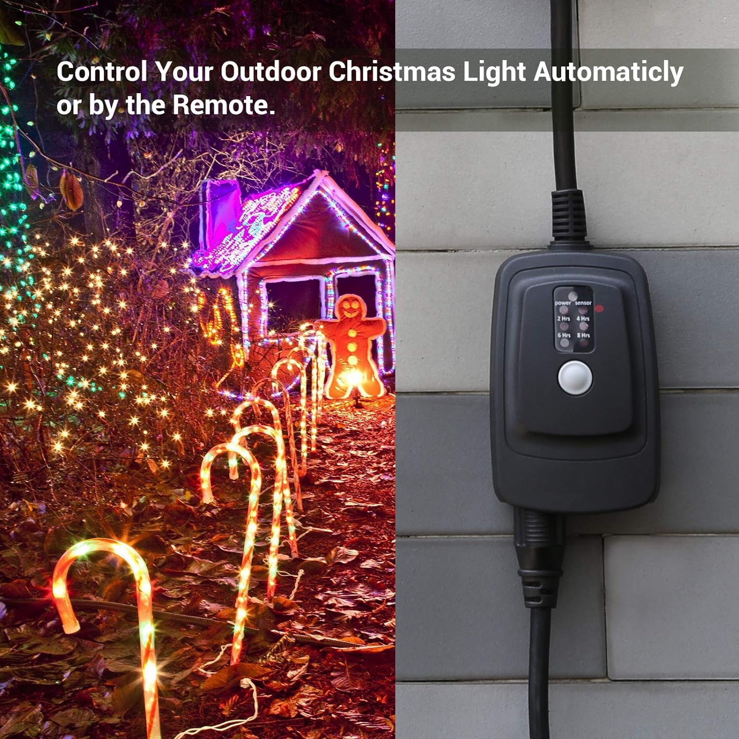 DEWENWILS Outdoor Light Timer Waterproof, Plug in Sensor Outlet Timer Switch, 100 ft Range Remote Control with 2 Grounded Electrical Outlets for Yard Landscape Holiday Light, 15A 1/2HP UL Listed