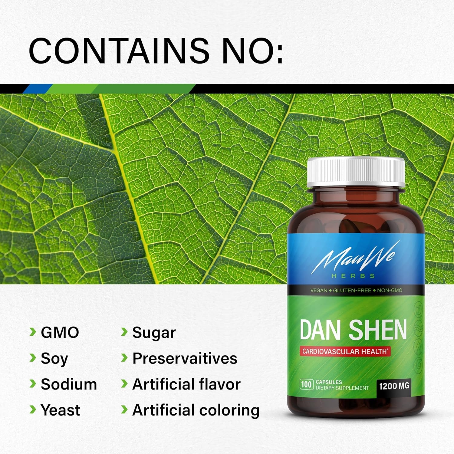 Dan Shen Herb Red Sage Supplement - Salvia Miltiorrhiza or Dan Shen Root Extract for Heart, Brain, Bone, Oral Health - Organic Chinese Herbs Rich in Antioxidants - 100 Red Sage Capsules