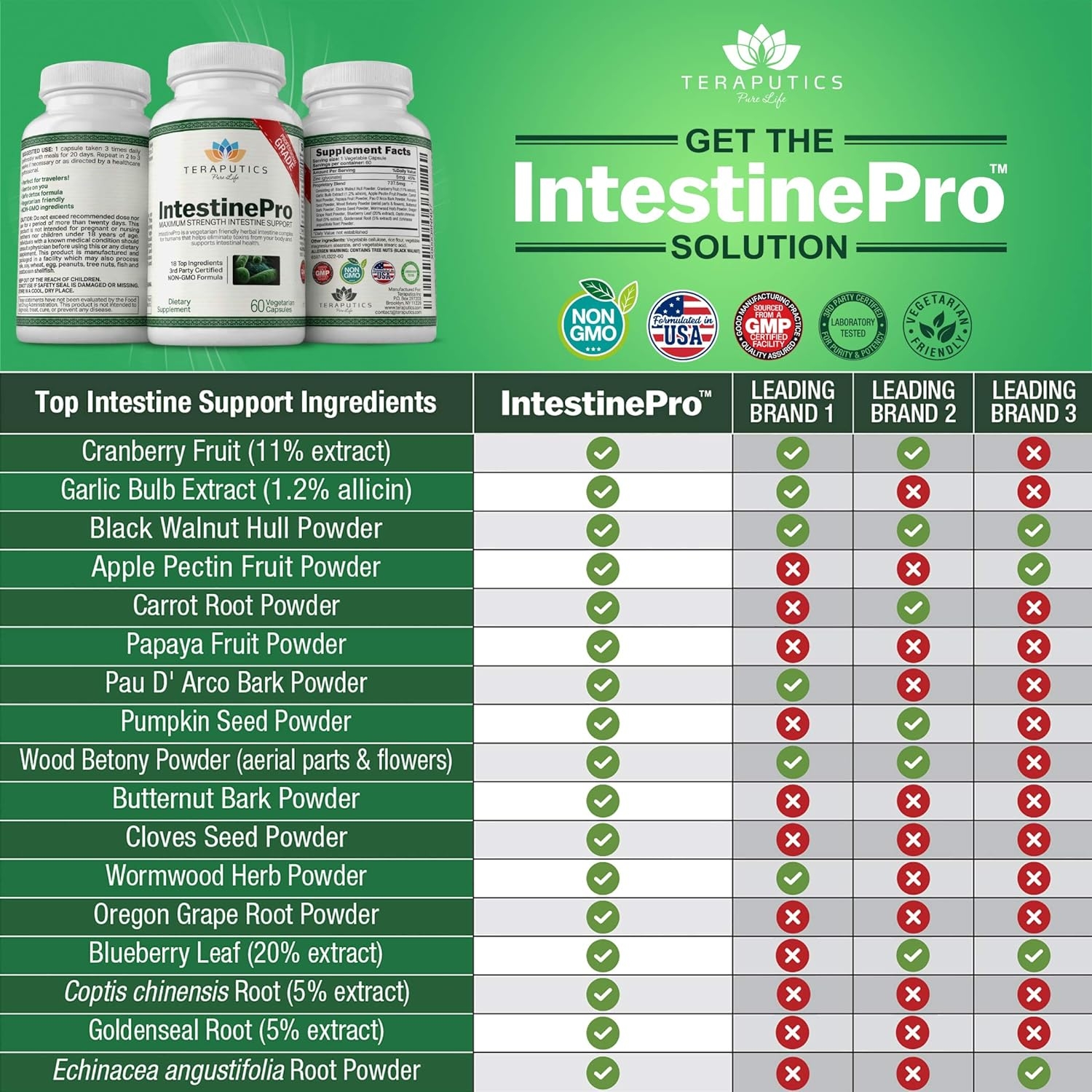 IntestinePro Intestine Support for Humans with Non-GMO Wormwood, Black Walnut, Echinacea + 15 More Premium Ingredients, 60 Vegetarian Capsules