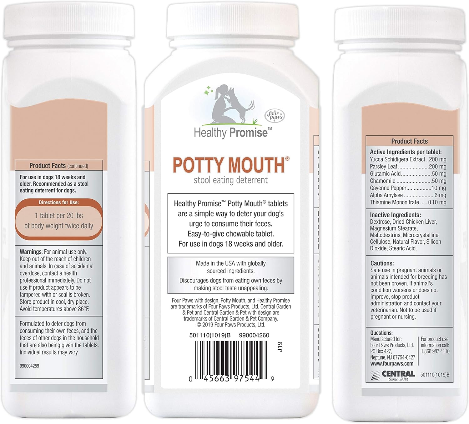 Four Paws Healthy Promise Potty Mouth Tablets - Coprophagia Stool ...