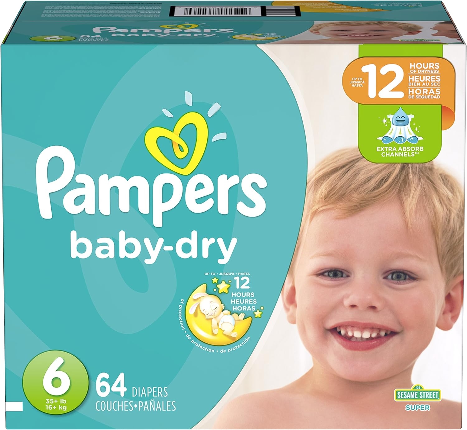 Diapers Size 6, 64 Count - Pampers Baby Dry Disposable Baby Diapers, Super Pack, Packaging & Prints May Vary
