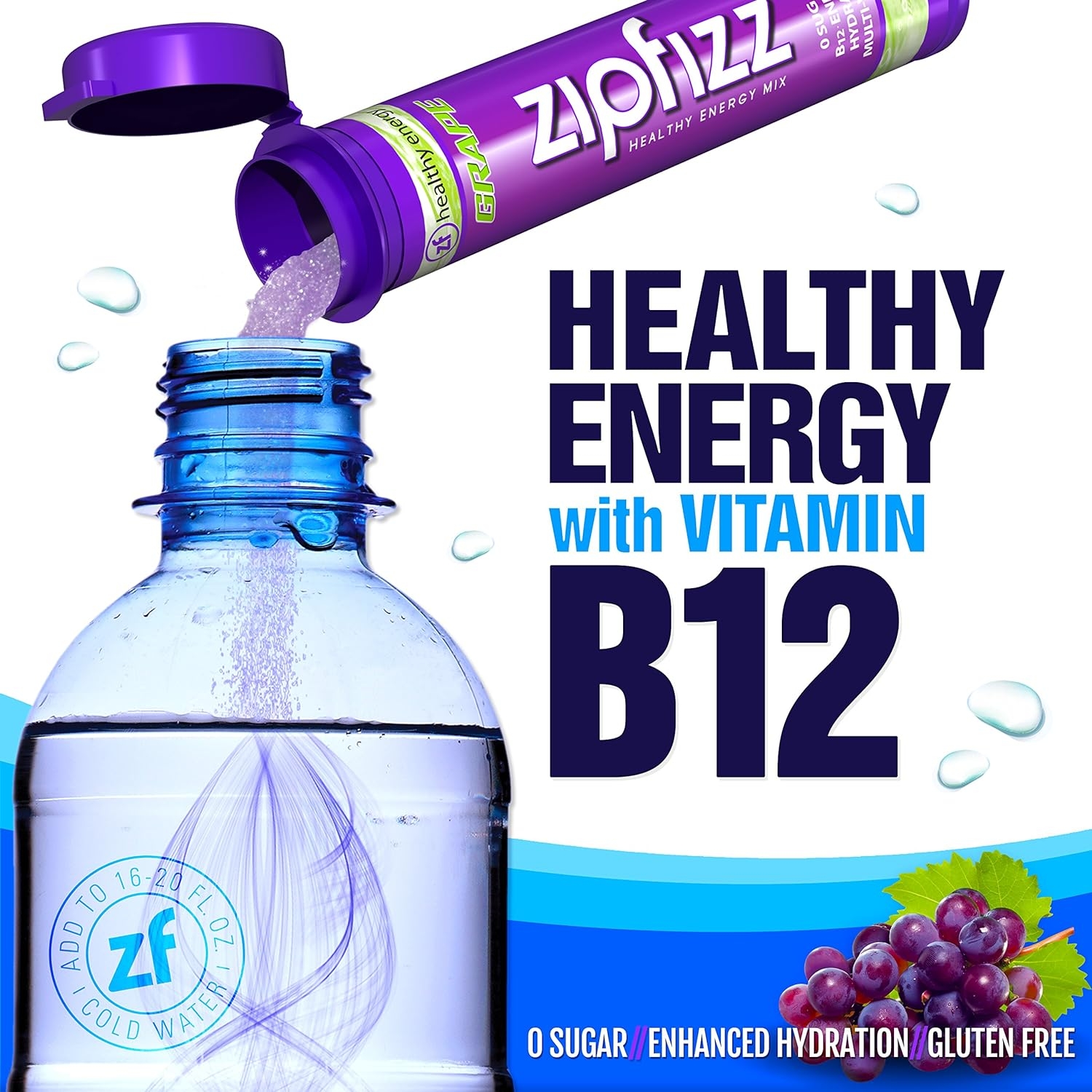 Zipfizz Healthy Energy Drink Mix, Hydration with B12 and Multi Vitamins, Grape, 12 Count