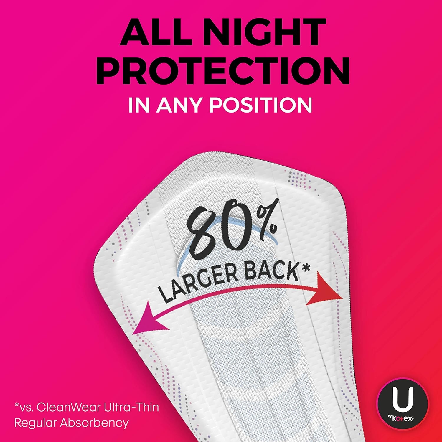 U by Kotex AllNighter Extra Heavy Overnight Feminine Pads with Wings, Ultra Thin, 30 Count (3 Packs of 10) (Packaging May Vary)